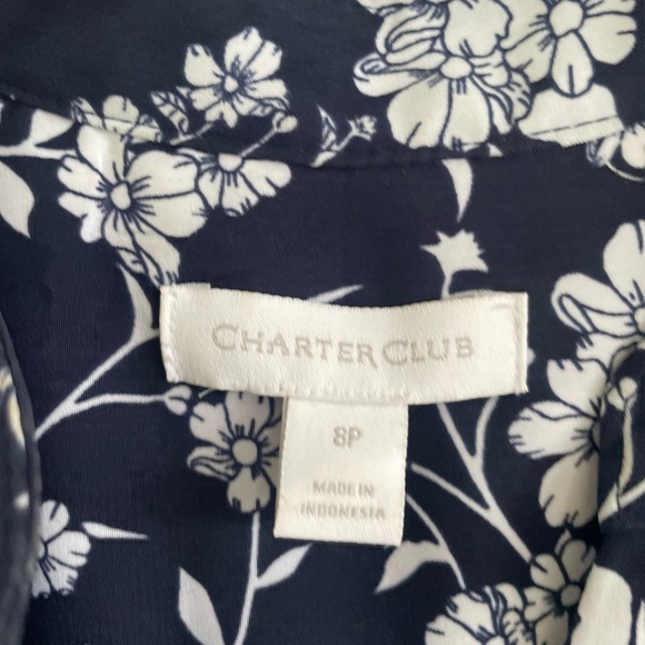 Charter Club Women’s Floral Ruffle Flutter Sleeve Belted Dress 8P DARK BLUE. - Picture 10 of 12